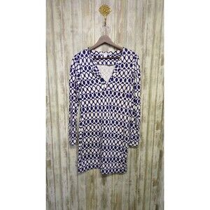 Diane Von Furstenberg Reina Dress Long Sleeve Purple White Size 4 Stretch